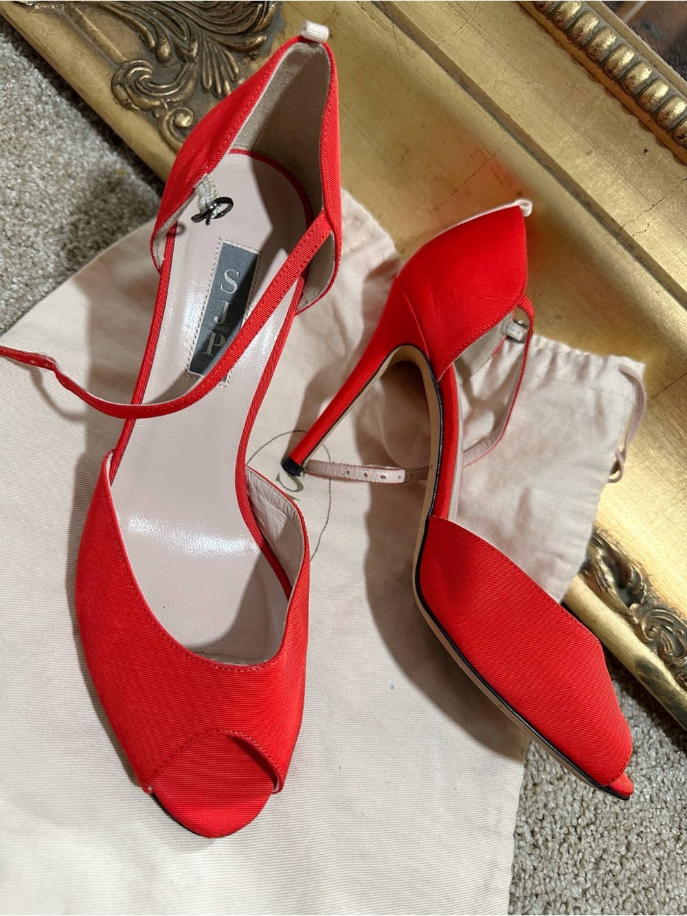SJP by Sarah Jessica Parker Ursula Grosgrain Mary Jane Peep Toe Pumps Red $385
